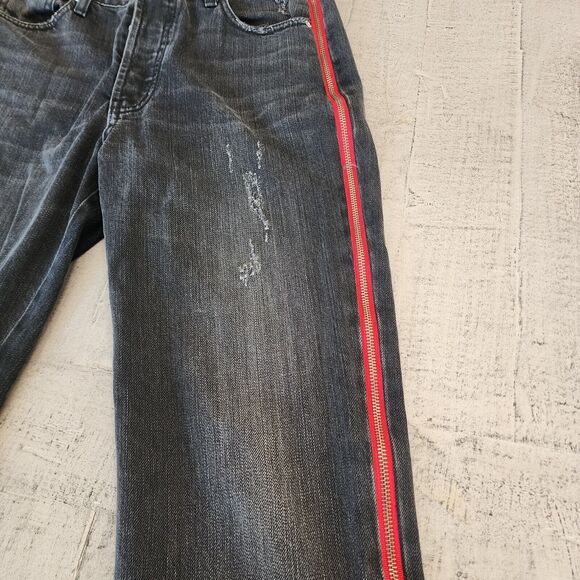 Revice Womens High Waisted Frayed Hems Red Side Zipper Flare 28x29 Size 28 - Picture 9 of 16